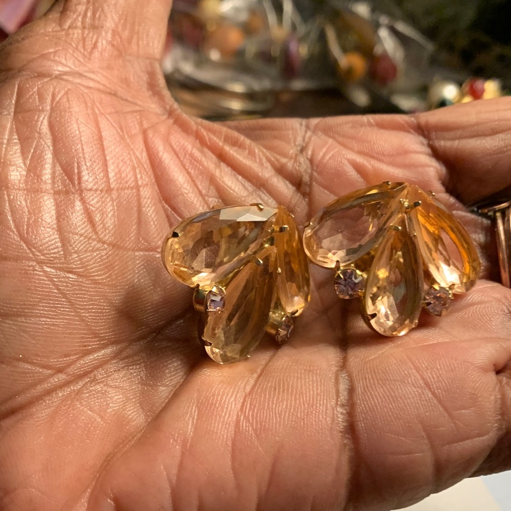 Elegant Pink Gold and Crystal Clip-On Earrings